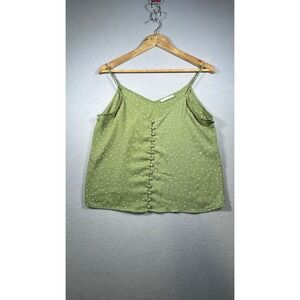 Timing Olive Green Polka Dot V-Neck Cami Top with Back Buttons Size S